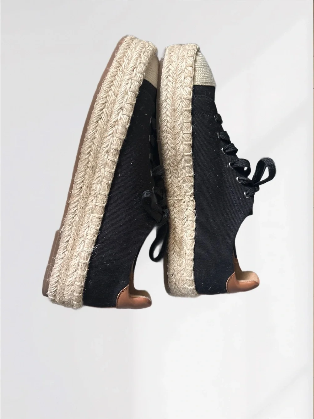 Paolo Black Espadrille Platform Sneakers with Cream Toe and Tan Heel Size 8.5